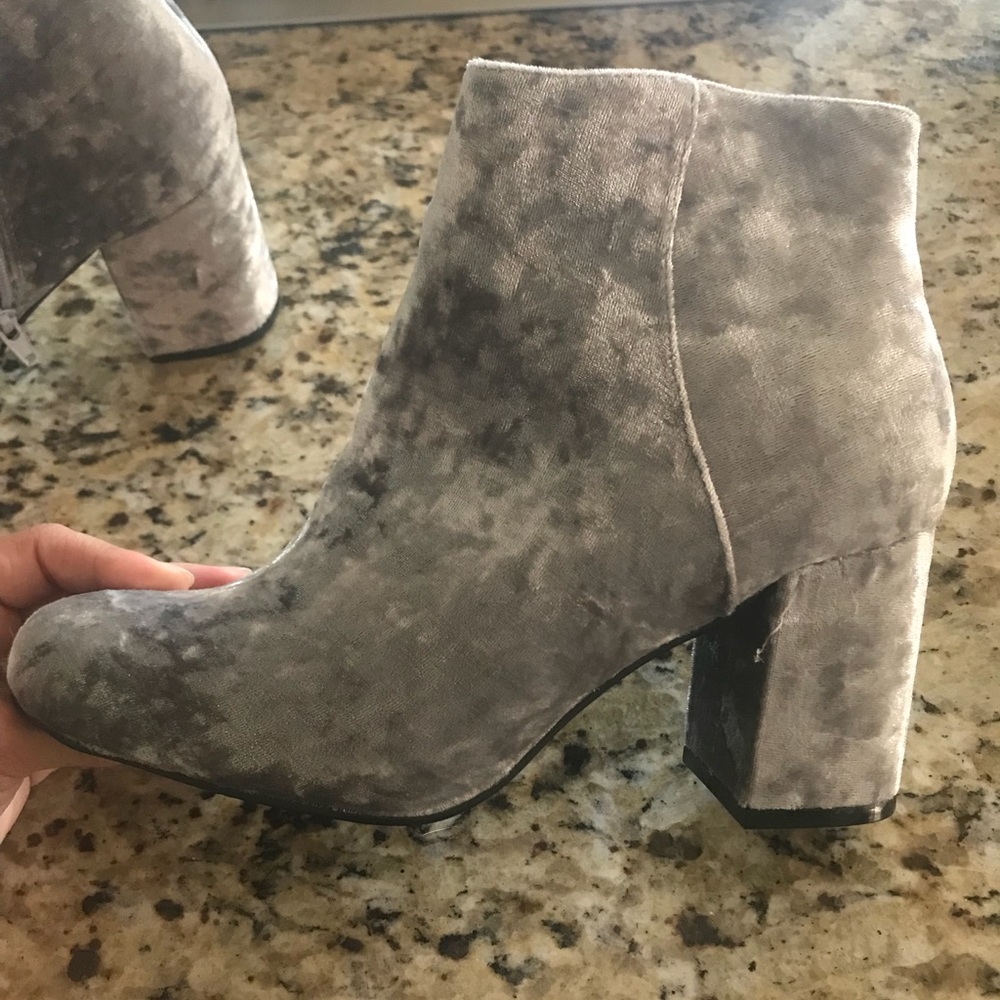 Silver velvet booties